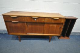 A MID CENTURY MCINTOSH TEAK SIDEBOARD, with three drawers over a fall front door besides double