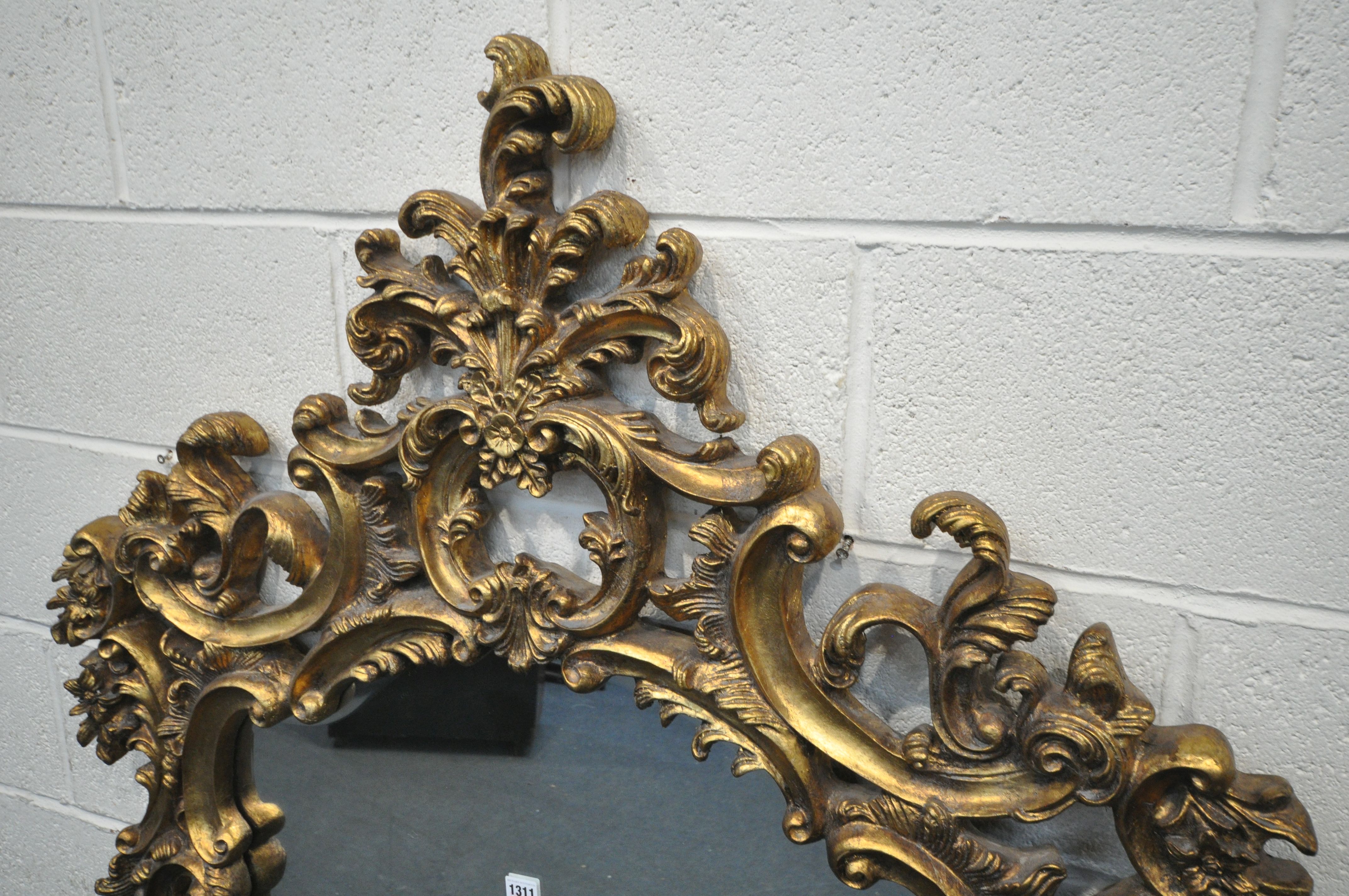 A MID TO LATE 20TH CENTURY FRENCH GILTWOOD OVERMANTEL MIRROR, with a bevelled mirror plate, 110cm - Image 2 of 5
