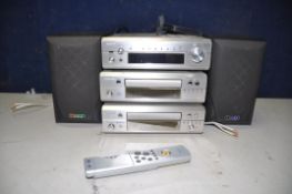 A DENON STACKING HI-FI SYSTEM, comprising a Denon DRA-F101, DCD-F101 cd player and a DRR-F101