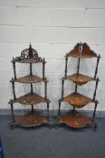 A VICTORIAN WALNUT AND MARQUETRY INLAID CORNER FOUR TIER WHAT NOT, width 69cm x depth 45cm x