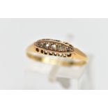 AN AF 18CT GOLD DIAMOND BOAT RING, yellow gold ring set with five rose cut diamonds, hallmarked 18ct
