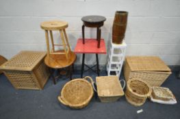 A SELECTION OF OCCASIONAL FURNITURE, to include a red Formica top table on a tubular base, beech