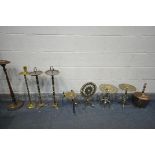 A SELECTION OF BRASSWARE, to include two tripod trivets, one with a tilt top, another trivet with