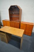 THREE PIECES OF CHERRYWOOD LOUNGE FURNITURE, to include a glazed display cabinet, width 81cm x depth