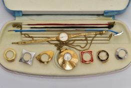A LADIES ROTARY WRISTWATCH COMPANION SET, the cased companion set to include a yellow metal