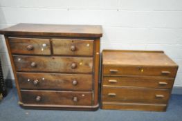 A GEORGIAN FLAME MAHOGANY CHEST OF TWO SHORT AND THREE LONG DRAWERS, width 115cm x depth 51cm x