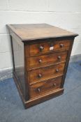 A 19TH CENTURY ROSEWOOD CHEST OF FOUR GRADUATED DRAWERS, width 51cm x depth 56cm x height 74cm (