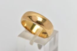 AN 18CT GOLD WIDE BAND RING, polished yellow gold wide band, approximate band width 6.2mm,,