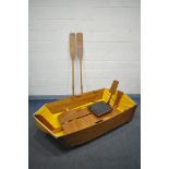 A 1970'S PLYWOOD AND YELLOW RUBBER FOLDING DINGHY, labelled 'Life sports Ltd' Neston, Chesire,