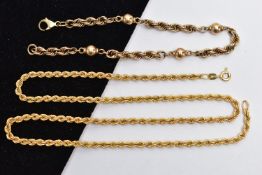 A 9CT YELLOW GOLD NECKLACE AND 9CT YELLLOW GOLD BRACELET, the necklace designed as a rope twist