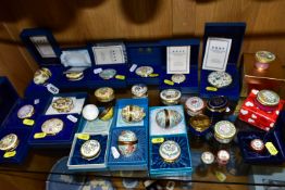 A COLLECTION OF MODERN BOXED AND LOOSE ENAMEL BOXES AND EGGS BY HALCYON DAYS, BILSTON AND