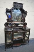 AN EARLY 20TH CENTURY MAHOGANY DISPLAY CABINET, made up of an arrangement of shelves, foliate