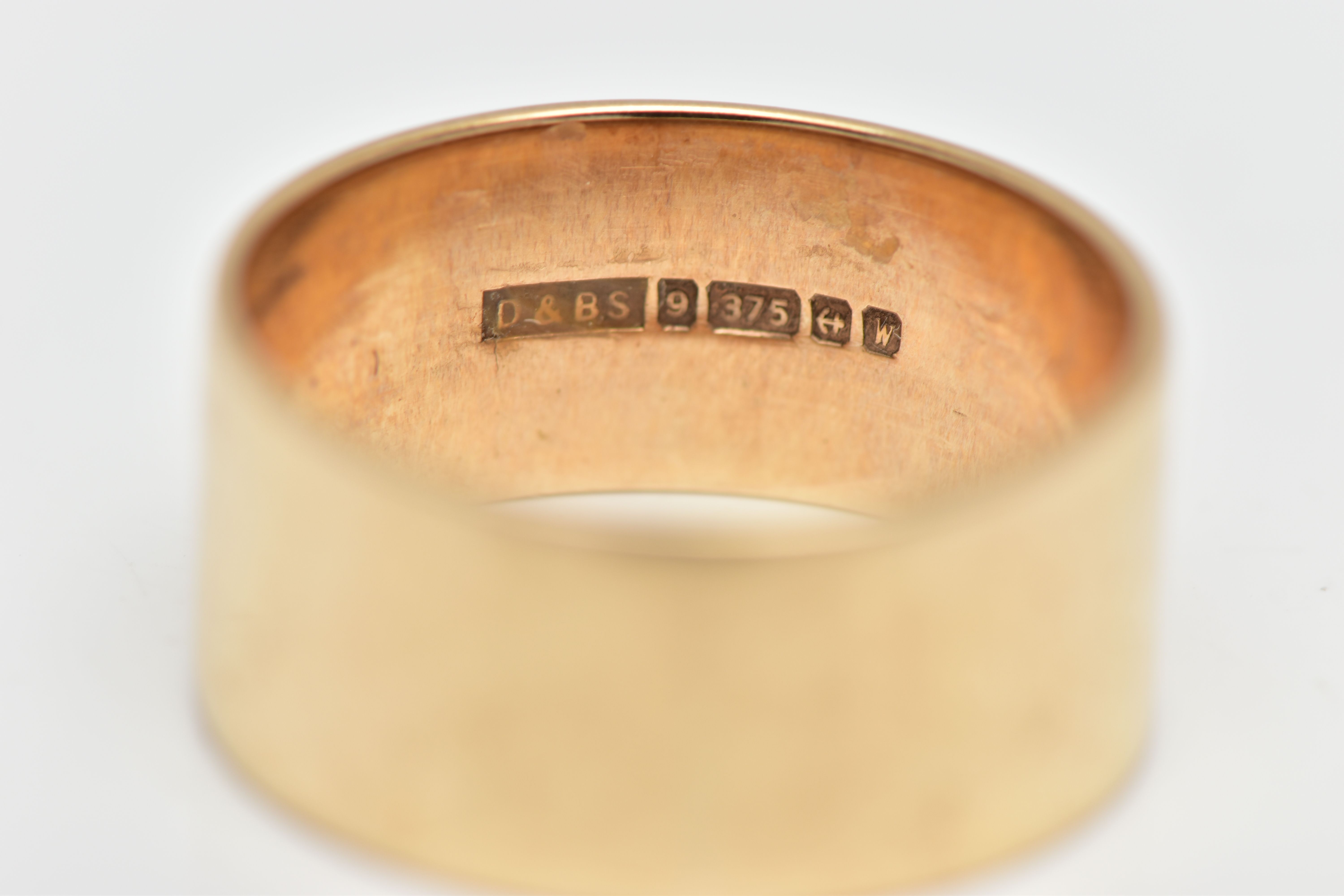 A 9CT GOLD WIDE BAND, polished yellow gold band, approximate width 9.5mm, hallmarked 9ct Birmingham, - Image 2 of 2