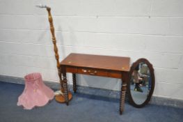 A MAHOGANY SIDE TABLE, with a single drawer and bobbin turned legs, width 93cm x depth 43cm x height