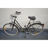 A VINTAGE ORBITA CLASSIC BLACK FINISH LADIES BIKE, with shimano index gears and a bag rack