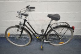 A VINTAGE ORBITA CLASSIC BLACK FINISH LADIES BIKE, with shimano index gears and a bag rack