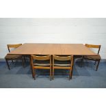 A BATH CABINET MAKERS 1960'S TEAK EXTENDING DINING TABLE, with a single fold out leaf, extended