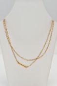 A YELLOW METAL CHAIN NECKLACE, a fine belcher link chain, approximate length 505mm, fitted with a