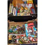 VINTAGE TOYS & BOOKS, three boxes to include a celluloid Popeye and a celluloid Donald Duck,