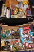 VINTAGE TOYS & BOOKS, three boxes to include a celluloid Popeye and a celluloid Donald Duck,