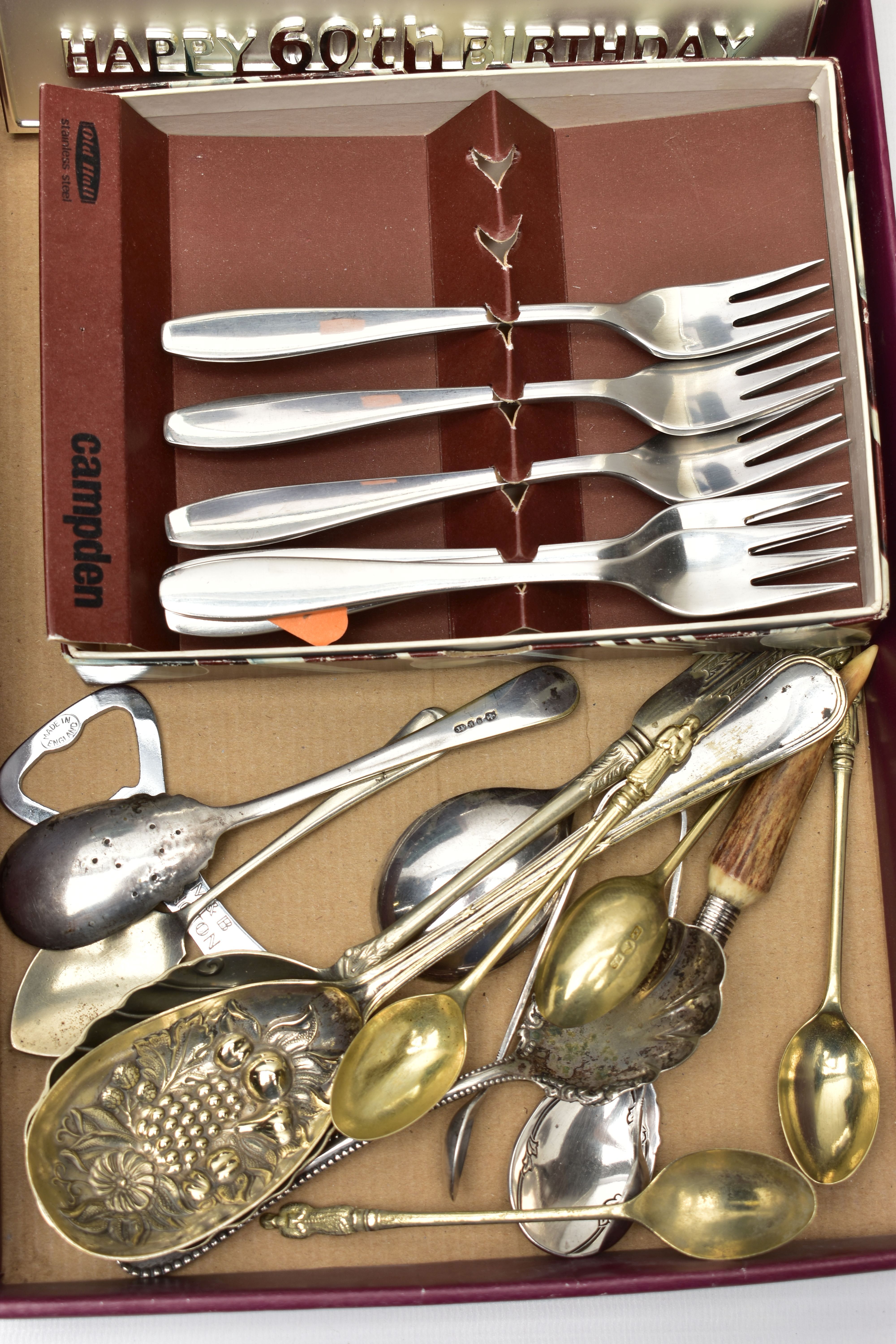 A WOODEN CANTEEN AND OTHER ITEMS, a complete six person table setting of 'James Dixon' cutlery, in a - Image 3 of 4