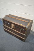 A VINTAGE DOMED TOP TRUNK, width 77cm x depth 48cm x height 54cm