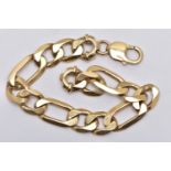 A 9CT GOLD HEAVY FIGARO CHAIN BRACELET, a yellow gold chain bracelet, approximate width 12mm,