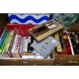 THREE BOXES OF BOOKS, BOXED CUTLERY AND SUNDRY ITEMS, thirty six books with titles to include
