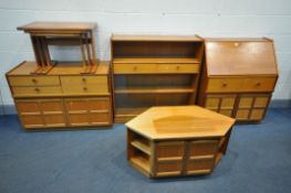 A SELECTION OF MID-CENTURY TEAK NATHAN FURNITURE, to include a fall front bureau, with a single