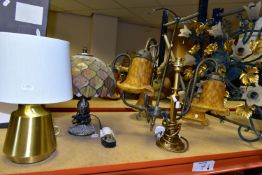 A GROUP OF TABLE LAMPS AND LIGHT FITTINGS, to include two boxed John Lewis touch control table lamps