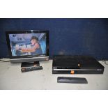 A GRUNDIG GU15WDT 15in TV with remote, along with a Sony RDR-HXD870 DVD recorder with remote (both