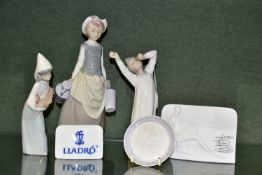 THREE LLADRO FIGURES AND THREE OTHER LLADRO ITEMS, comprising Boy Awaking, no.4870, sculpted by