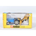 A BOXED CORGI TOYS FORD 5000 SUPER MAJOR TRACTOR WITH TRENCHING BUCKET, No.72, one hose has split,