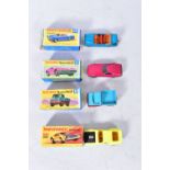 FOUR BOXED MATCHBOX 1-75 SERIES SUPERFAST MODELS, Boss Mustang, No.44, yellow body, Mercedes Unimog,