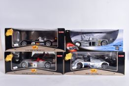 THREE BOXED MAISTO 1:18 SCALE GT RACING CARS, Audi R8R Le Mans (1999), No.38881, B.M.W. V12 LMR (