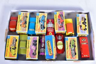 EIGHT BOXED MATCHBOX SUPERFAST MODELS, Field Car, No.18, yellow body, brown roof, white interior,
