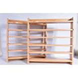 A PAIR OF WALL MOUNTED OPEN SHELVES, six shelves, height approx. 61.5cm, approx. 59cm, depth approx.