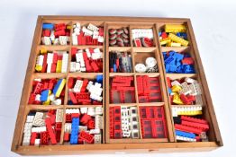 AN ORIGINAL WOODEN LEGO SYSTEM BOX, containing a quantity of 1960's and 1970's Lego, to include Fire