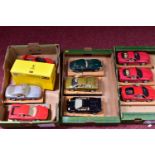 A COLLECTION OF MAINLY UNBOXED AND ASSORTED BBURAGO 1:24 SCALE SPORTS CARS, all mounted on wooden