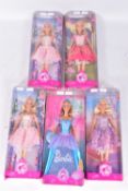 FIVE BOXED MODERN MATTEL BARBIE DOLLS, Barbie, Princess Genevieve, Princess Annika, 2 x Princess