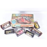 SIX BOXED SCALEXTRIC CARS, Ford Escort Mexico Special Build, No.C052, ELF Renault RS-01, No.C134,