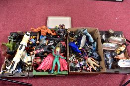 FOUR BOXES OF MISCELLANEOUS FIGURES AND MODELS, to include three boxed Primeval figures, a 1997 Lost