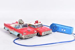 AN UNBOXED SWALLOW TOYS (JAPAN) TINPLATE BATTERY OPERATED FORD FALCON FIRE CHIEF CAR, not tested,