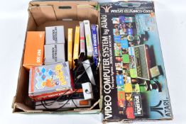 A BOXED ATARI 2600, BOXED ATARI 2600 GAMES AND A TELESPORT GAME CONSOLE, boxed games include Space