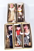 FIVE BOXED PELHAM PUPPETS, SL63 Rabbit, SL Fairy, SM Old Lady/Old Woman with mop and bucket, SM