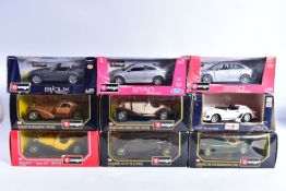 A QUANTITY OF BOXED BBURAGO 1:24 SCALE DIECAST CAR MODELS, mix of 1930's and 1940's sports cars