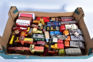 A QUANTITY OF UNBOXED AND ASSORTED PLAYWORN DIECAST VEHICLES, to include Dinky Supertoys Karrier BBC
