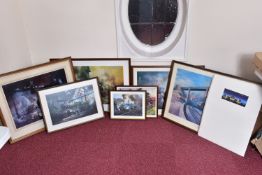 A COLLECTION OF FRAMED AND GLAZED RAILWAY PRINTS, to include two signed limited edition prints by