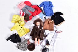 A 1960'S PEDIGREE PATCH DOLL, CLOTHING AND ACCESSORIES, marked 'Made in Hong Kong' dressed in School