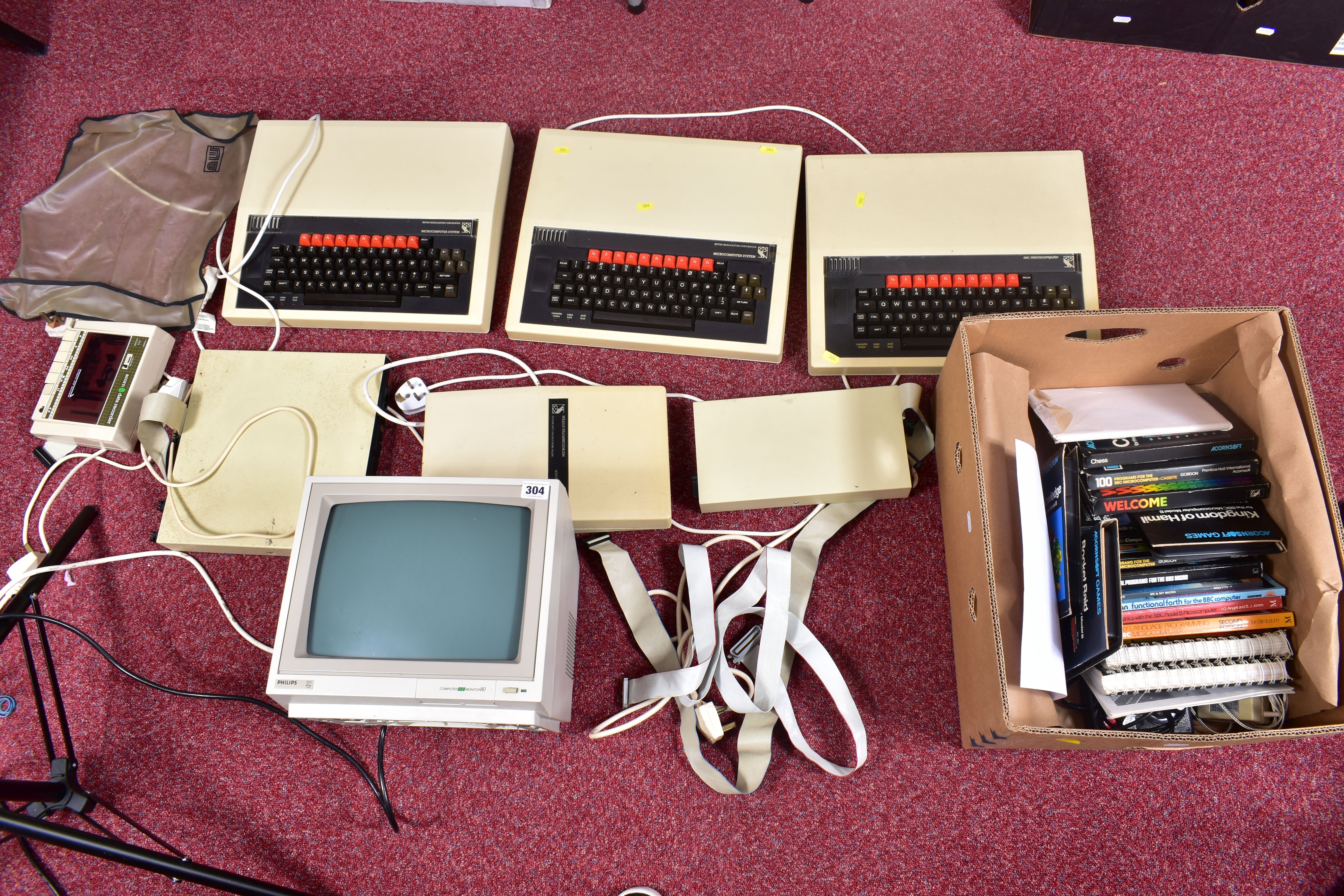 THREE BBC MICROS, COMPUTER MONITOR AND ACCESSORIES, to include three BBC Micro computers, a Phillips - Image 15 of 15